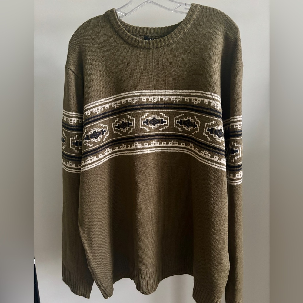Stylish Stoic Olive Patterned Crewneck Sweater